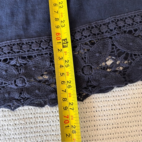 Lucy & Laurel Women’s size X Large Linen Blend Lace Tunic Long Sleeve Top Navy - Picture 8 of 10